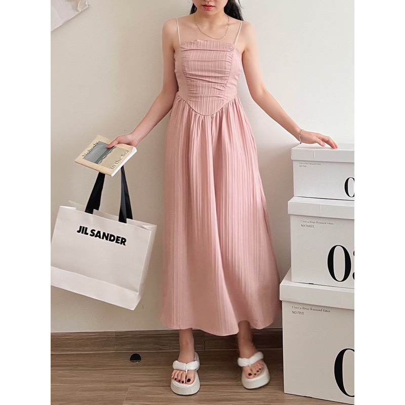 Váy-Đầm hai dây gân cúp ngực dáng dài