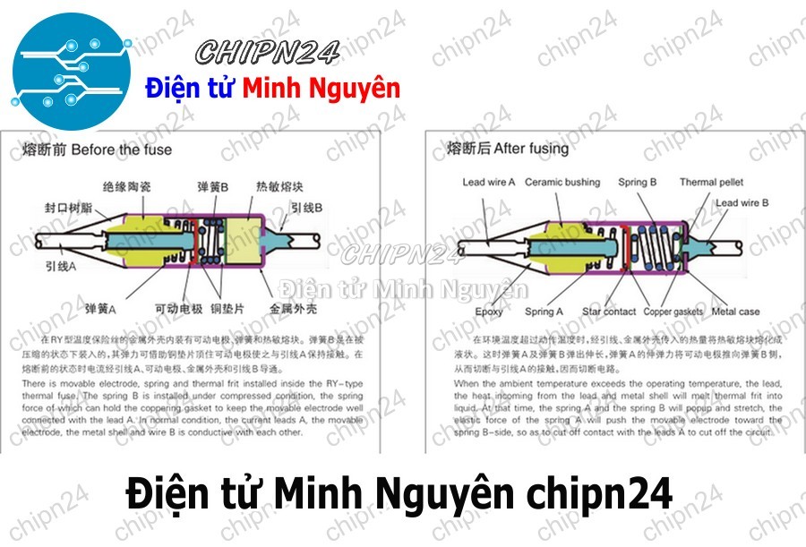 [2 cái] (K451) Cầu chì nhiệt RY 10A 250V (100/110/115/121/130/135/142/155/165/169 độ) - [Chọn Loại] - HHH.00043