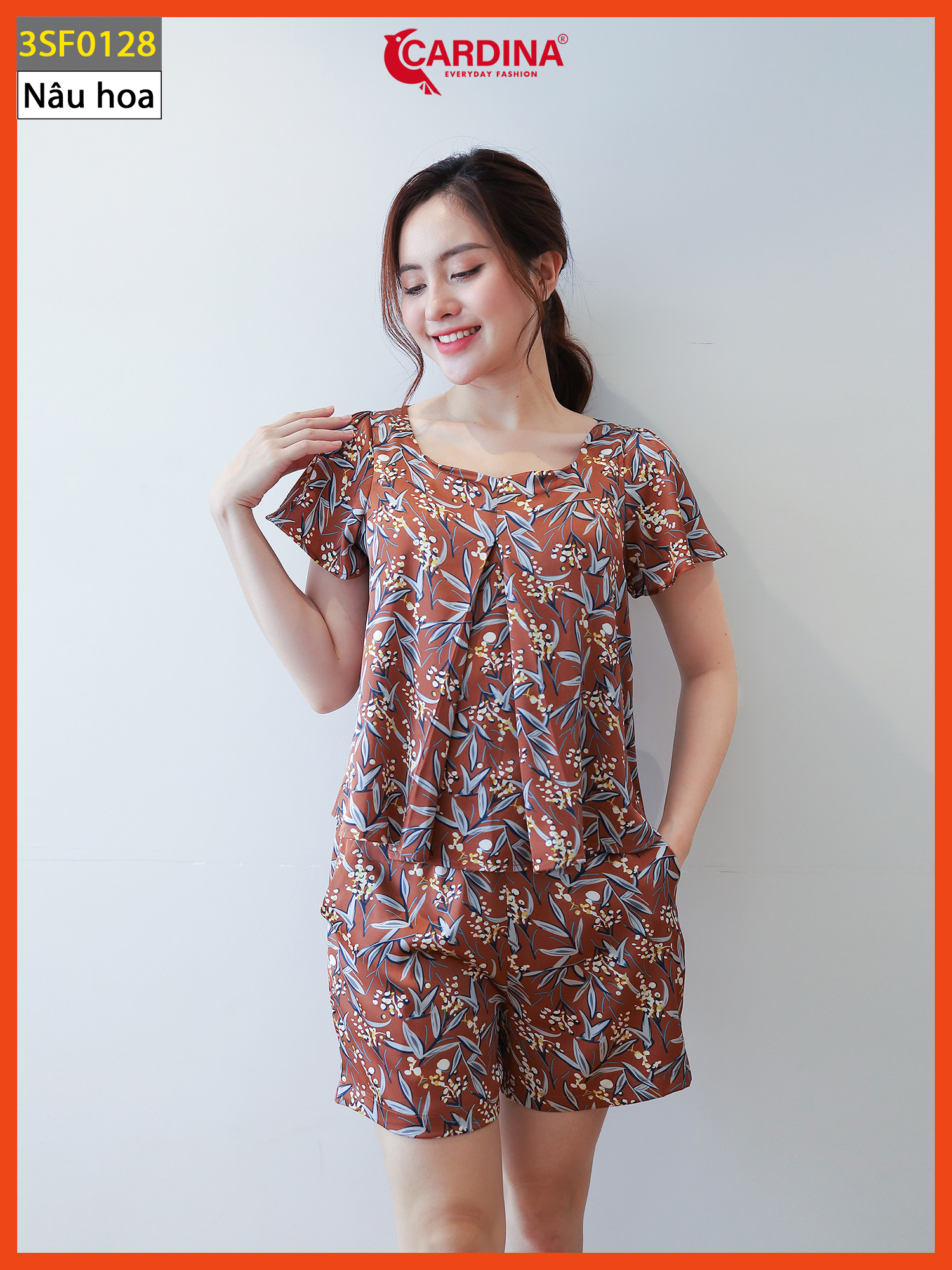 Đồ bộ nữ cardina mặc nhà chất lụa satin nhật cao cấp quần đùi áo cộc tay xếp ly ngực 3sf01