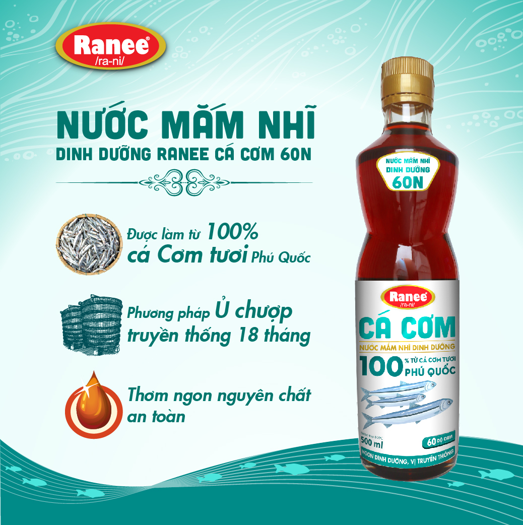 Thùng nước mắm nhĩ dinh dưỡng Ranee Cá Cơm 60 ĐỘ ĐẠM chai 500ml ( 6 x 500ml)