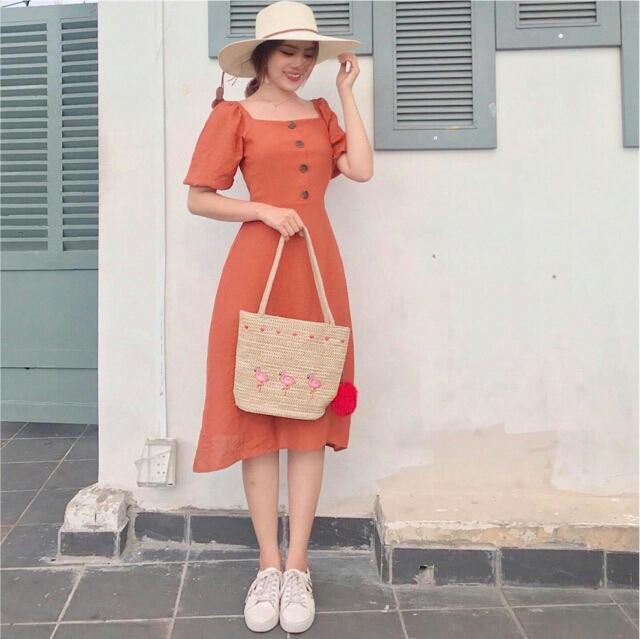 [HCM]Đầm cam tay Bo ( có hình khách Bo chụp)