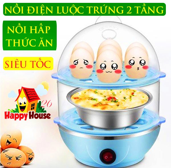 NỒI ĐIỆN LUỘC TRỨNG KIÊM NỒI HẤP THỨC ĂN ĐA NĂNG 2 TẦNG SIÊU TỐC - NỒI HÂM SỮA , LUỘC TRỨNG , LÀM NÓNG THỨC ĂN SIÊU NHANH 2 TẦNG
