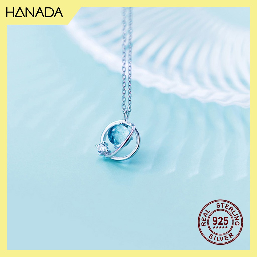 Dây chuyền bạc 925 cao cấp hanada đá xanh vòng cổ vũ trụ xanh 0509 g6