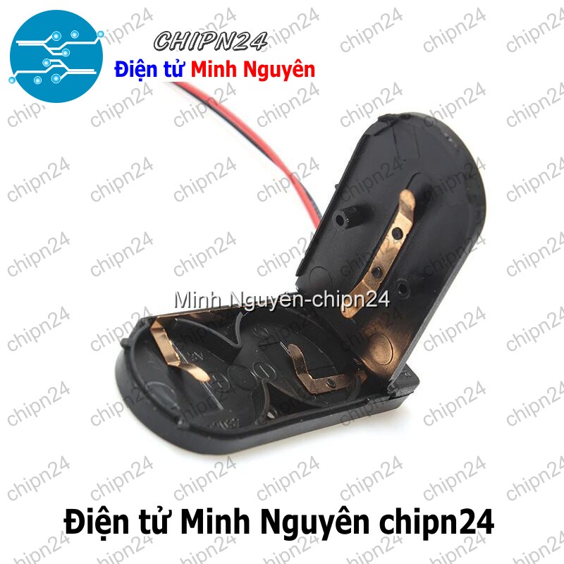 [1 cái] (F139.1) Đế Pin CR2032 2 viên Nhựa Đen 6V - HH000928