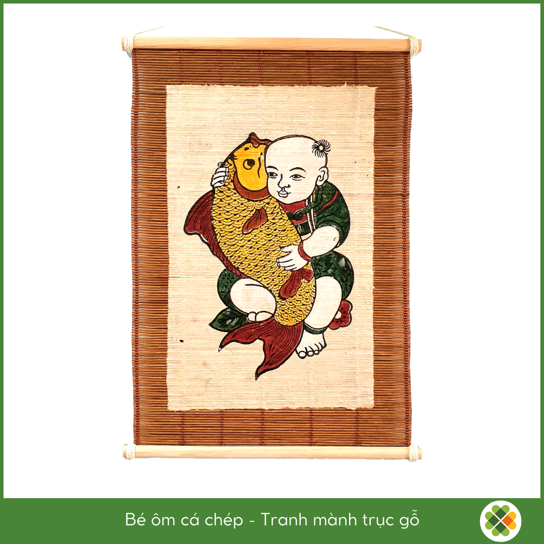 Little Boy Holding Carp - Dong Ho folk woodcut painting