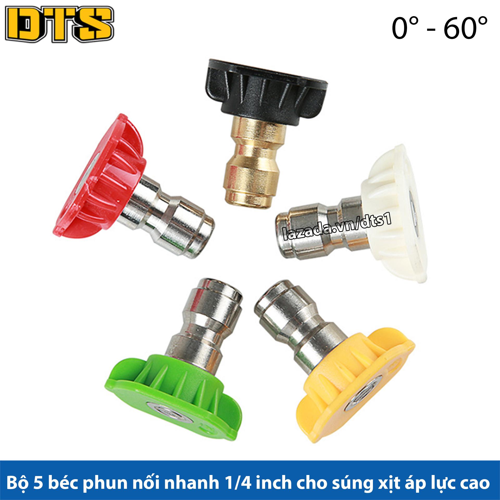 Bộ 5 Béc phun - Đầu béc gắn súng xịt rửa của máy rửa xe áp lực cao - Ren nối nhanh 1/4 inch