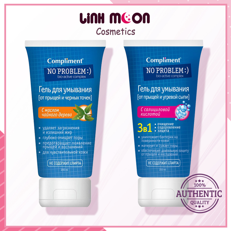Sữa Rửa Mặt Compliment No Problem Dạng Gel, Giảm Viêm, Mụn 200ml