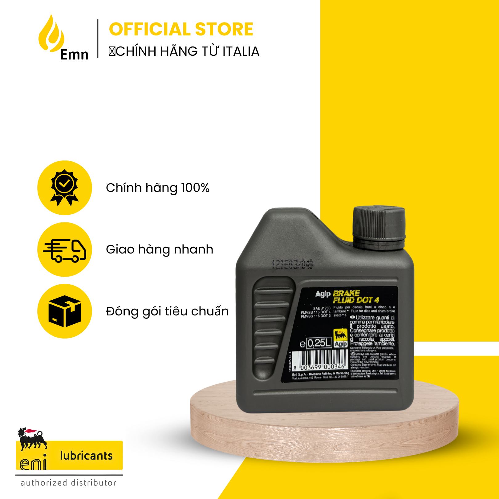 (HCM) Dầu thắng eni Brake Fluid DOT 4 250ml (Hàng nhập Ý)