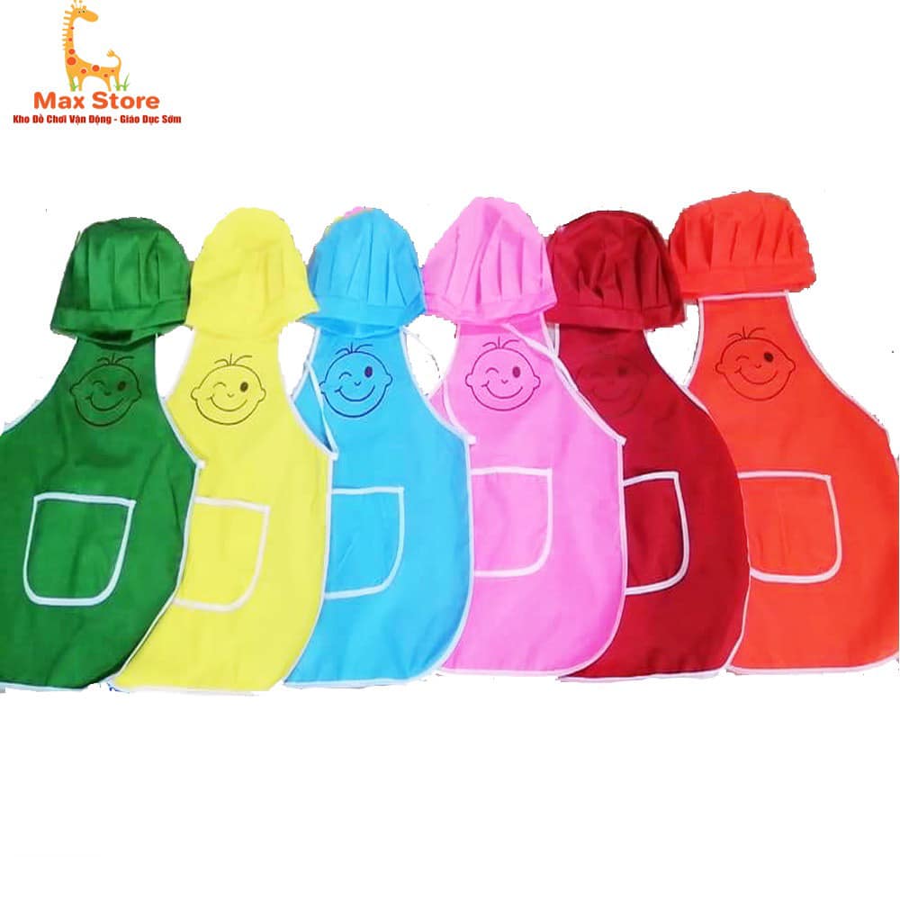 Bộ tạp dề và mũ cho bé và cô giáo mầm non loại đẹp có in hình (1 bộ)