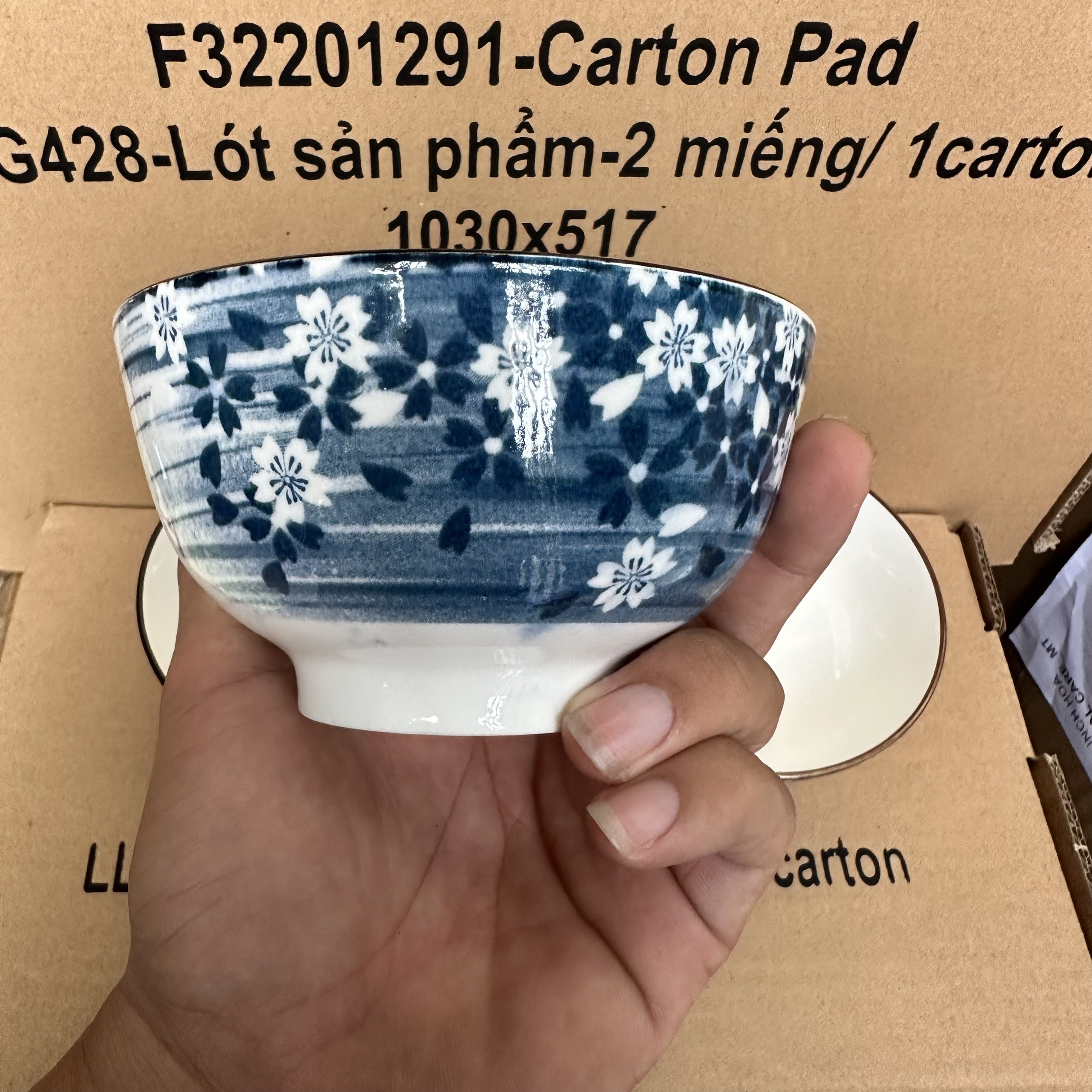 Bộ 10 chén sứ ăn cơm - bộ chén màu xanh trắng ( giao màu ngẫu nhiên )