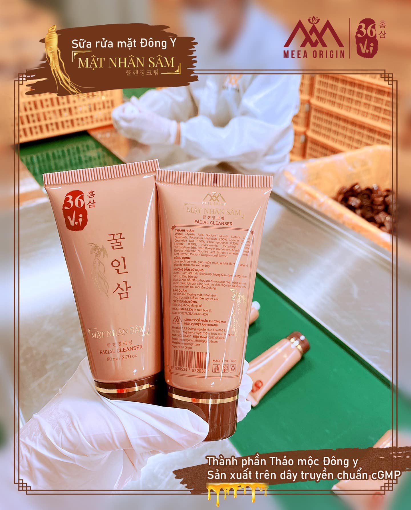 Sữa Rửa Mặt Mật Nhân Sâm- Cao sâm mụn đỏ 36 vị