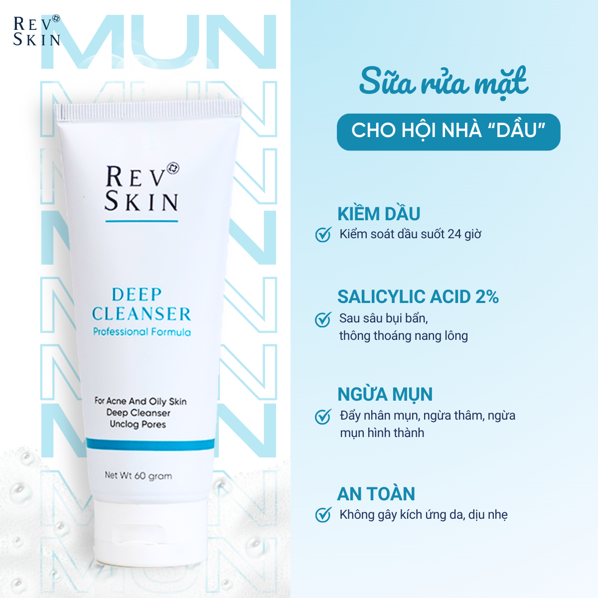Sữa Rửa Mặt RevSkin Deep Cleanser Cho Da Dầu - Mụn - 60g