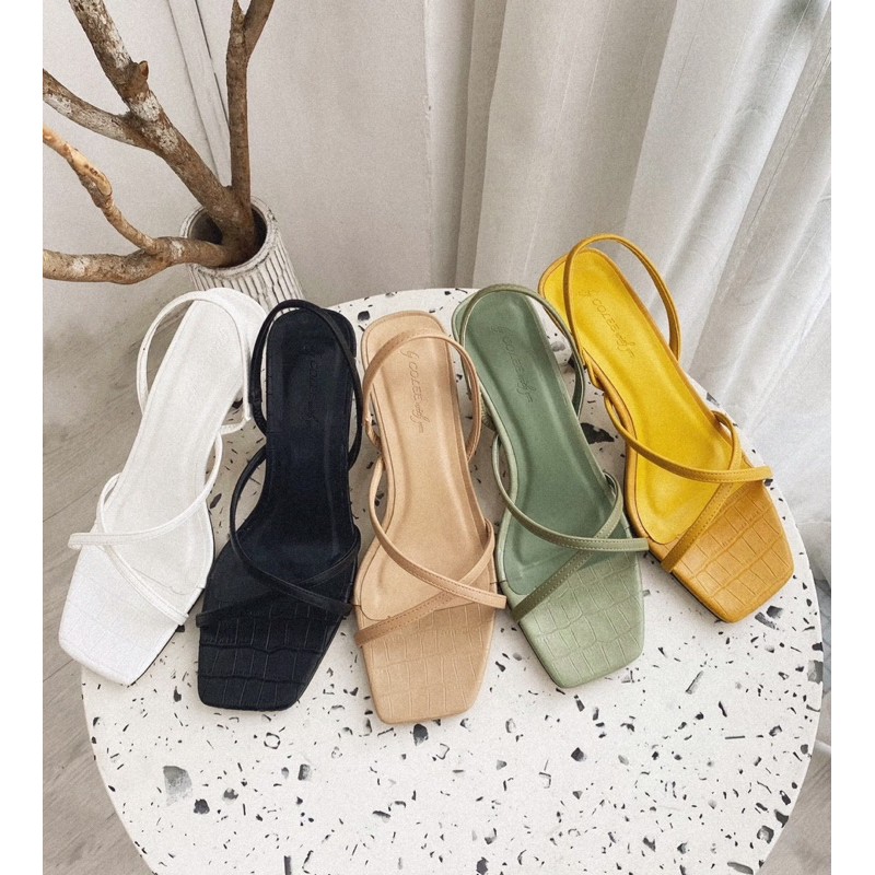 Cao gót slingback 6 phân 2 dây chéo f0217