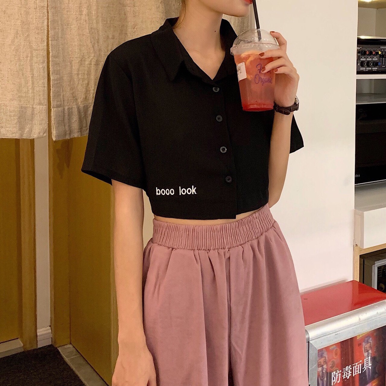 Áo croptop kiểu dáng sơ mi siêu đẹp