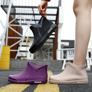 Women Ankle Rain Boots Autumn Ladies Rubber PVC Waterproof Rainshoes Water Shoes Slip On Fashion Female Flats Footwear 2020 New thumbnail