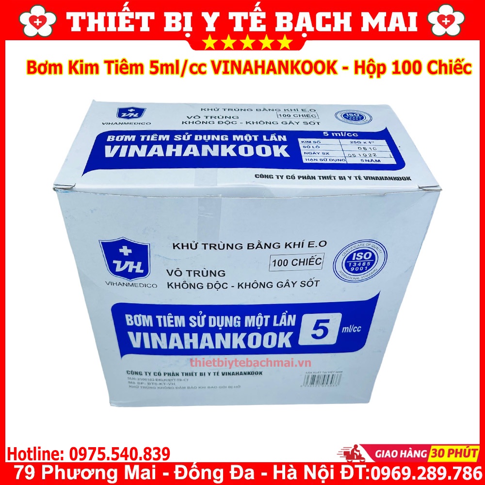 Bơm Kim Tiêm 5ml VINAHANKOOK Dùng 1 Lần - Hộp 100 Chiếc