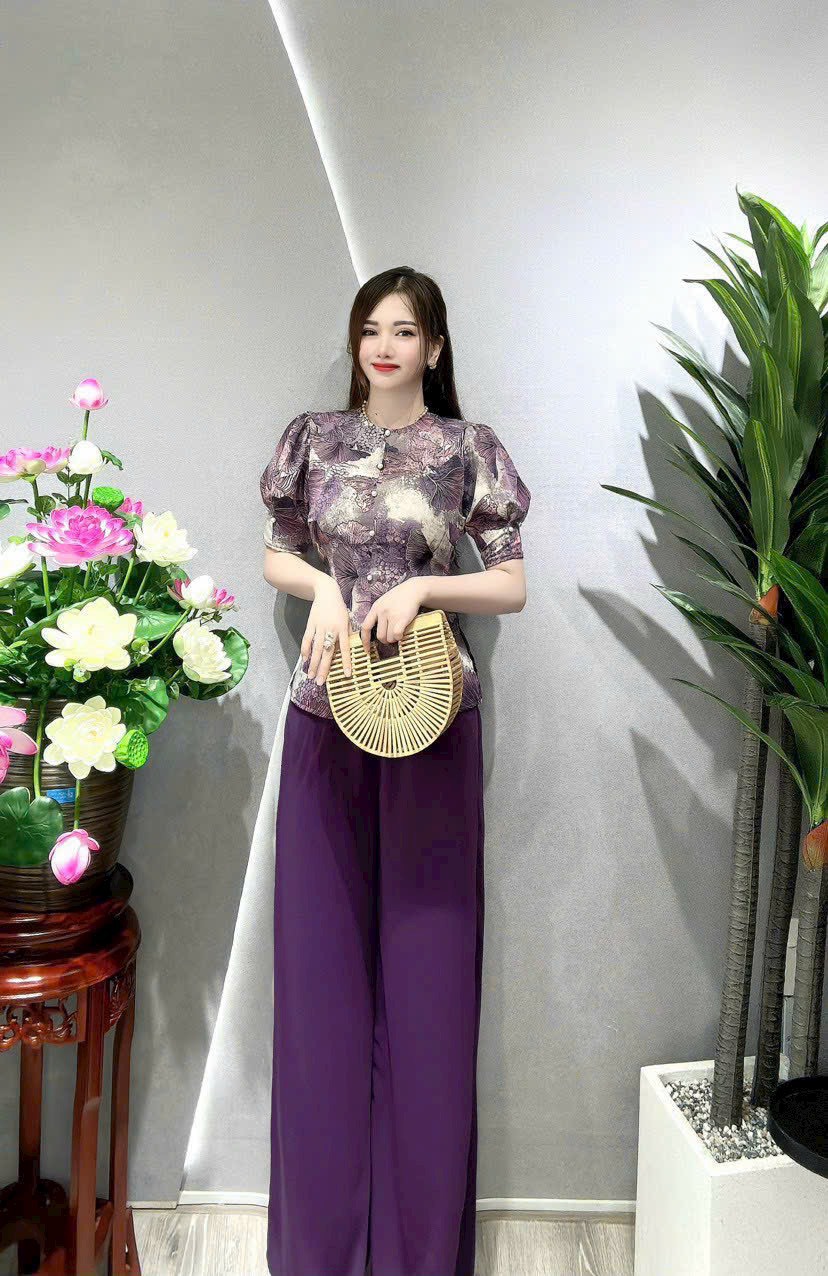 Bộ bà ba lụa hoa nhí 3d tay suôn