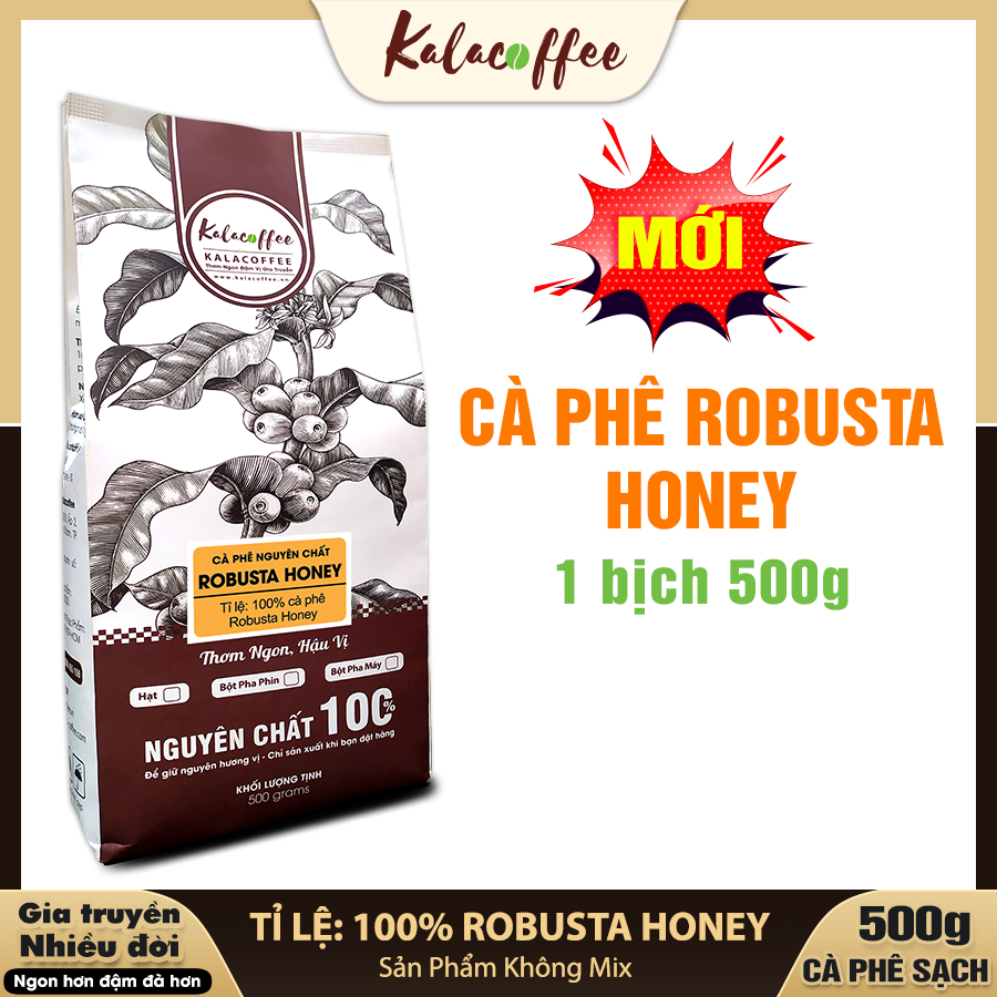 500g Cà phê Robusta Honey cafe nguyên chất rang mộc 100% vị đắng đậm hậu