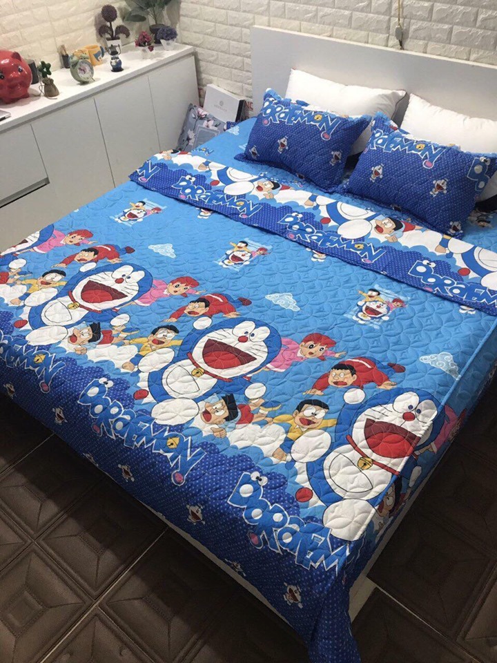 Bộ Ga Nệm Cotton Hình Mèo Máy M8x2M
