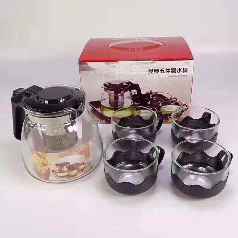 Bình Lọc Trà Thủy Tinh Có Kèm 4 Cốc Siêu Đẹp