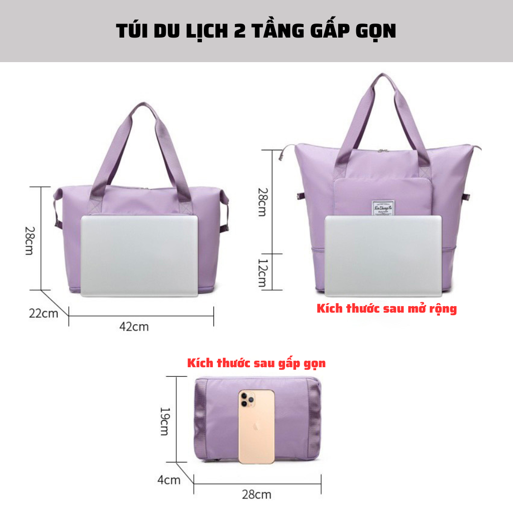 Túi xách du lịch 2 tầng gấp gọn cỡ lớn đa năng nhiều ngăn nam nữ đựng đồ tiện dụng DL09