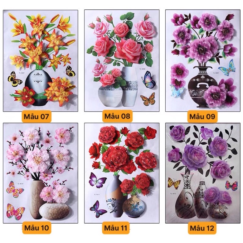 Tranh dán tường hoa nổi 3D sẵn keo dán.