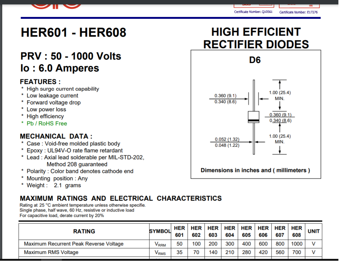 Bộ 10 chiếc - Diode xung HER608 6A 1000V