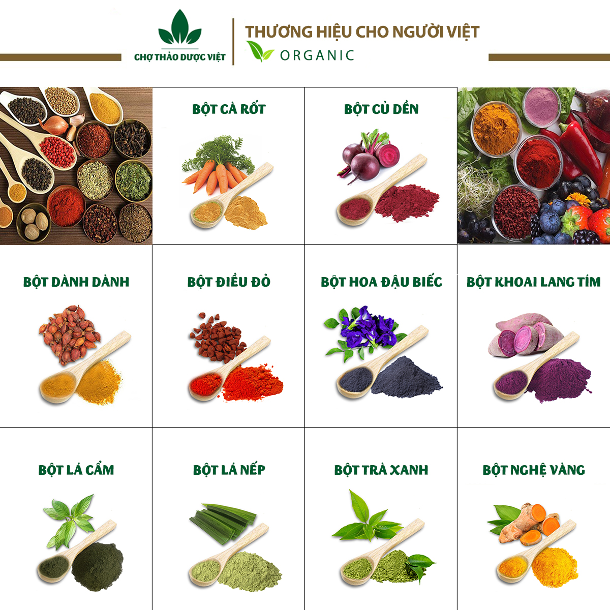 20 loại bột tạo màu bánh trôi, nấu xôi ngũ sắc, chè, thạch - Chợ Thảo Dược Việt