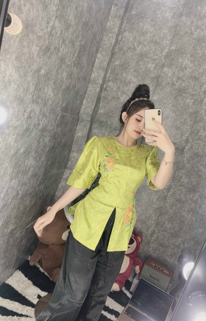 ÁO BÀ BA CÁCH TÂN LỤA GẤM DÂY KÉO