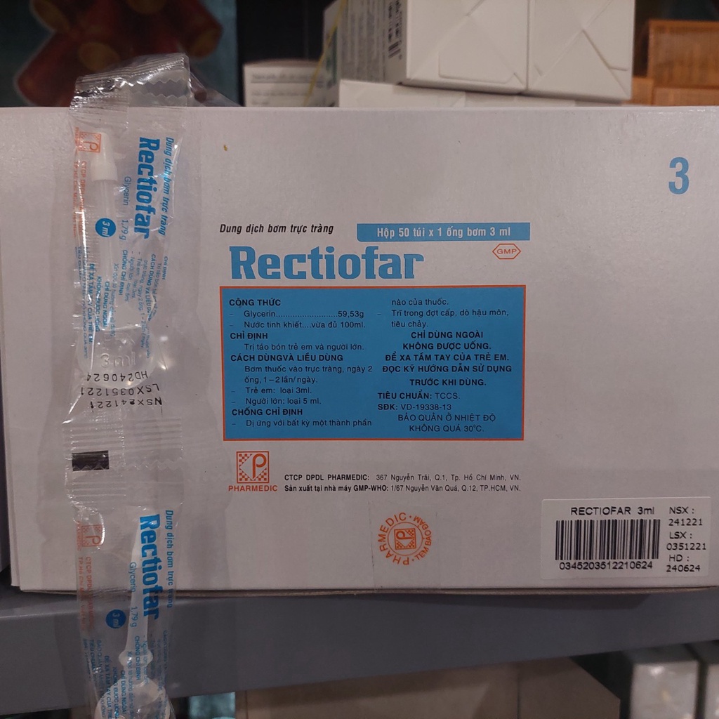 Thụt táo bón đại tràng trực tràng RECTIOFAR 3ml/5ml