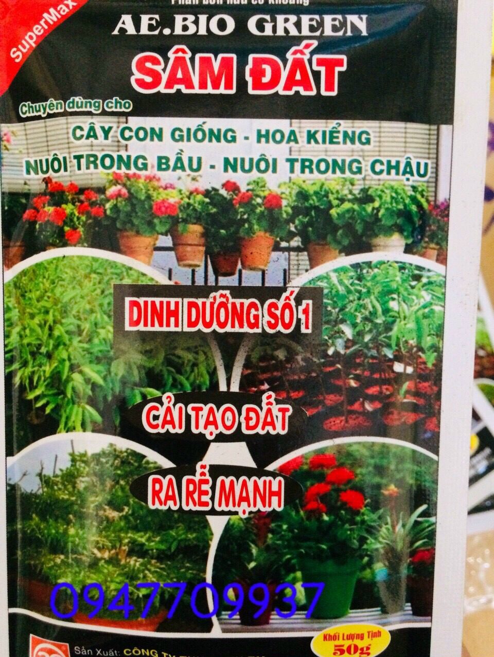 Phân bón Siêu dinh dưỡng dùng cây con - Hoa kiểng - cây trồng trong chậu hay bầu ươm giúp cây phát triển xanh tốt, cải tạo đất, bổ sung dinh dưỡng thiếu hụt rất cần cho cây trồng gói 50 gram