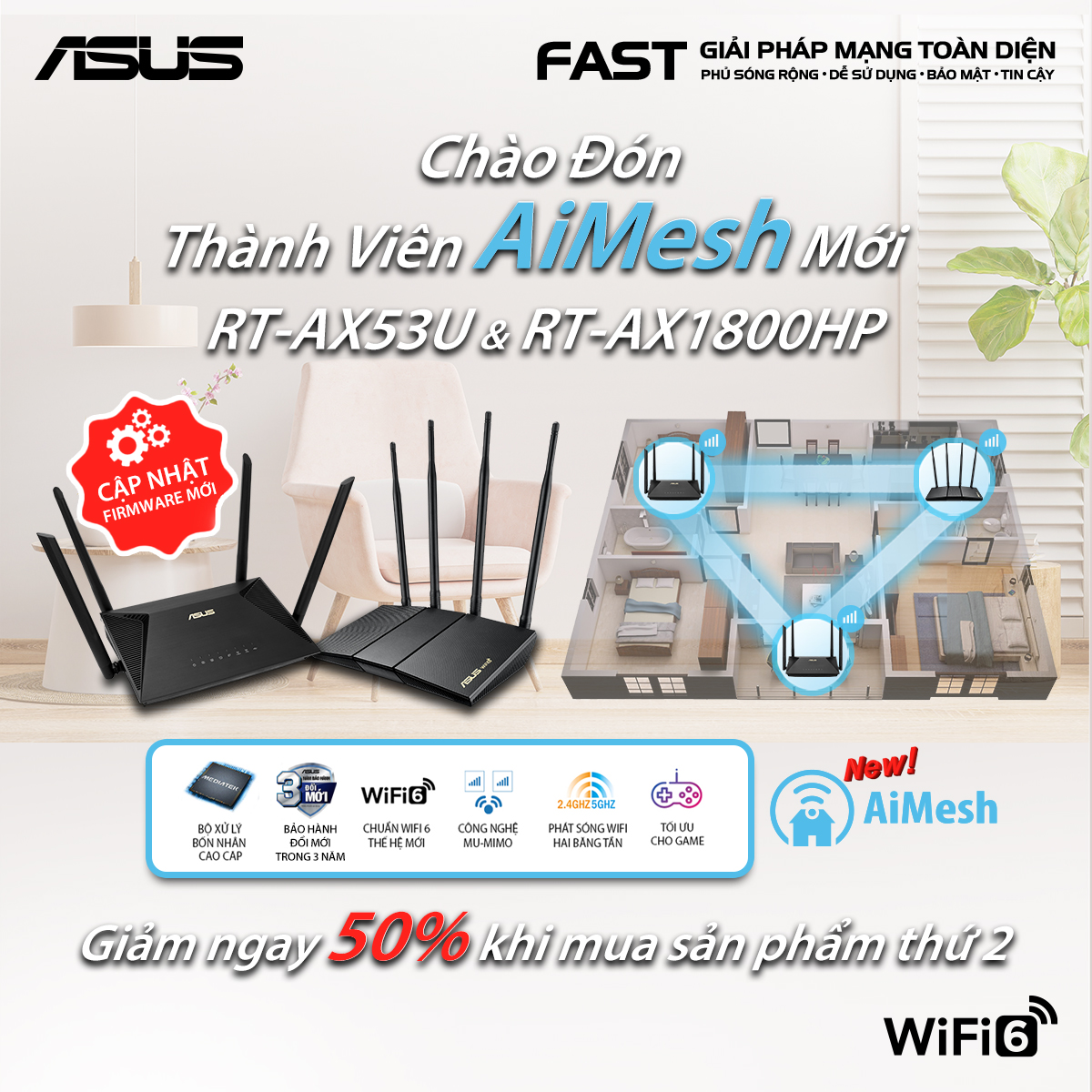 Router WIFI ASUS RT-AX53U WiFi 6 AX1800 2 băng tần - MixASale