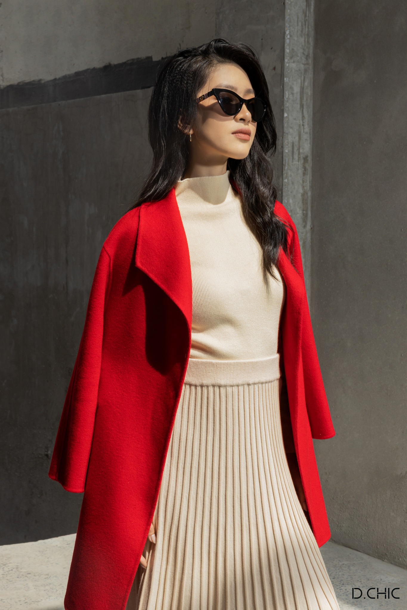 D.CHIC Áo dạ HANDMADE 2022 cổ bẻ ve to 2 túi chéo MS: 980152