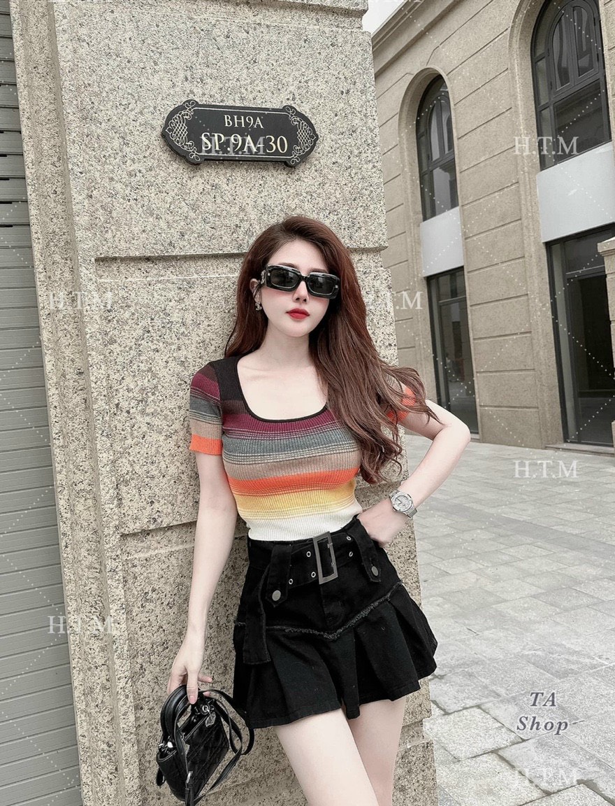 Áo len mtg loang cổ vuông Hàng QC