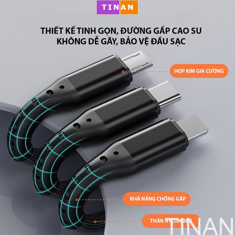 Cáp Sạc Nhanh USB 3 Trong 1 Chất Lượng Cao 5A, Iphone, Android, TypeC