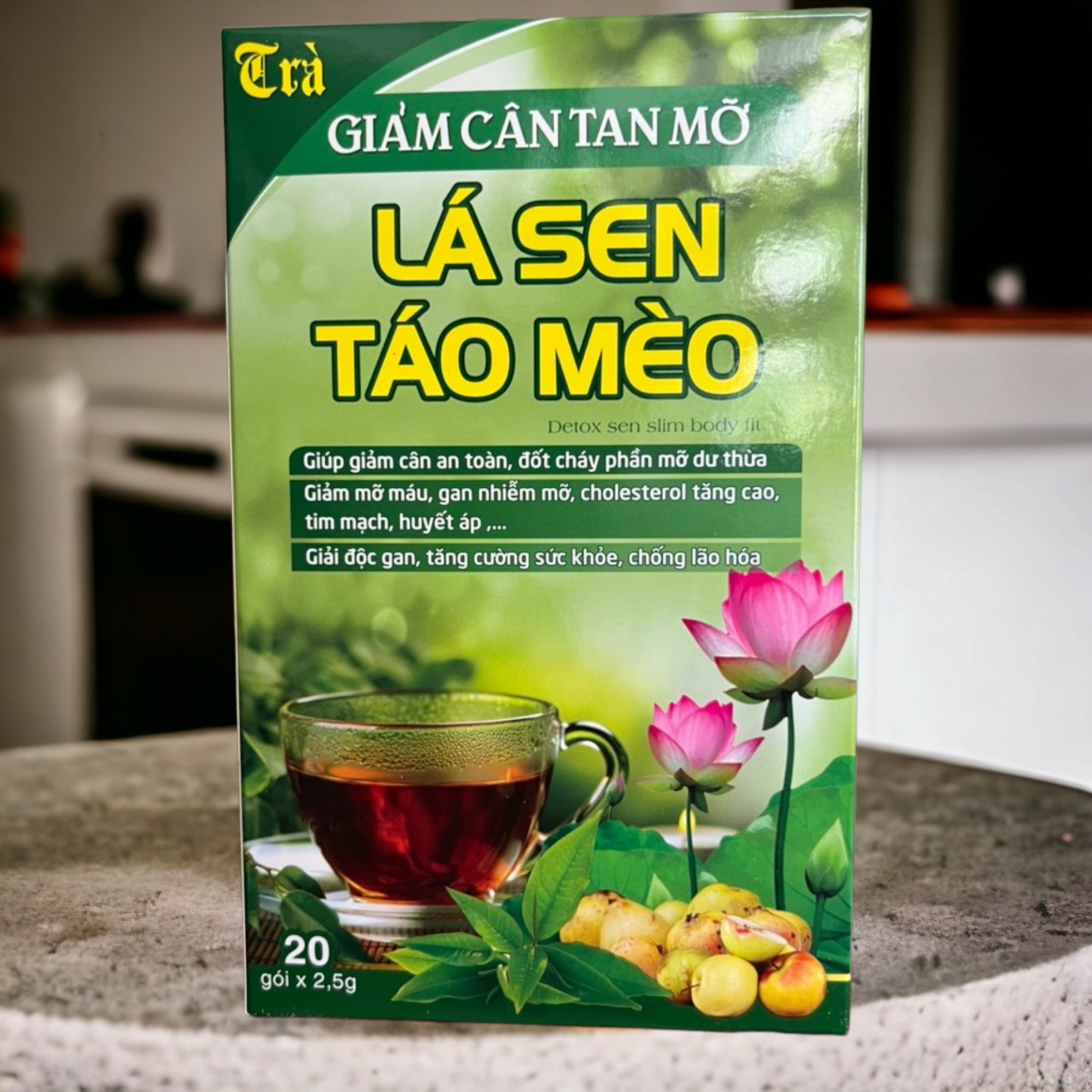 Trà Lá Sen Táo Mèo Giam Cân Tan Mỡ