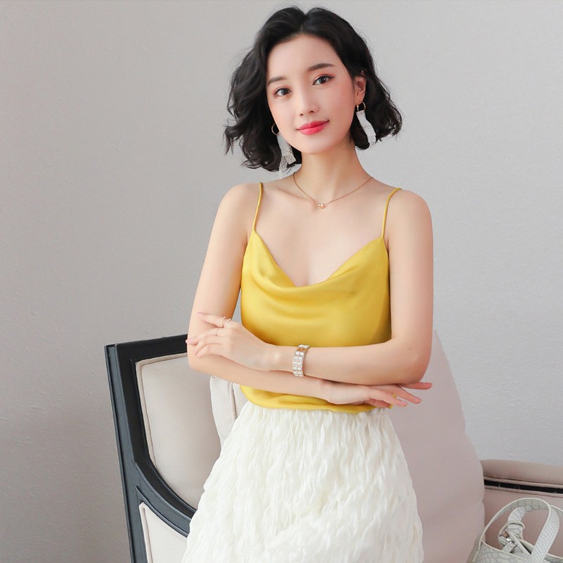 Áo lụa 2 dây nữ cổ đổ thiết kế cao cấp lụa satin ngoc trai
