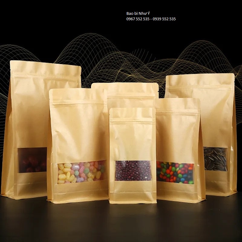 [1KG/SIZE] - TÚI ZIPPER GIẤY 8 CẠNH CÁN MÀNG- ĐÁY VUÔNG - CÓ CỬA SỔ