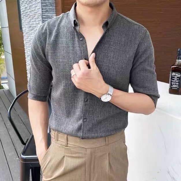 Áo sơ mi nam cổ bẻ dài tay chất đũi đẹp