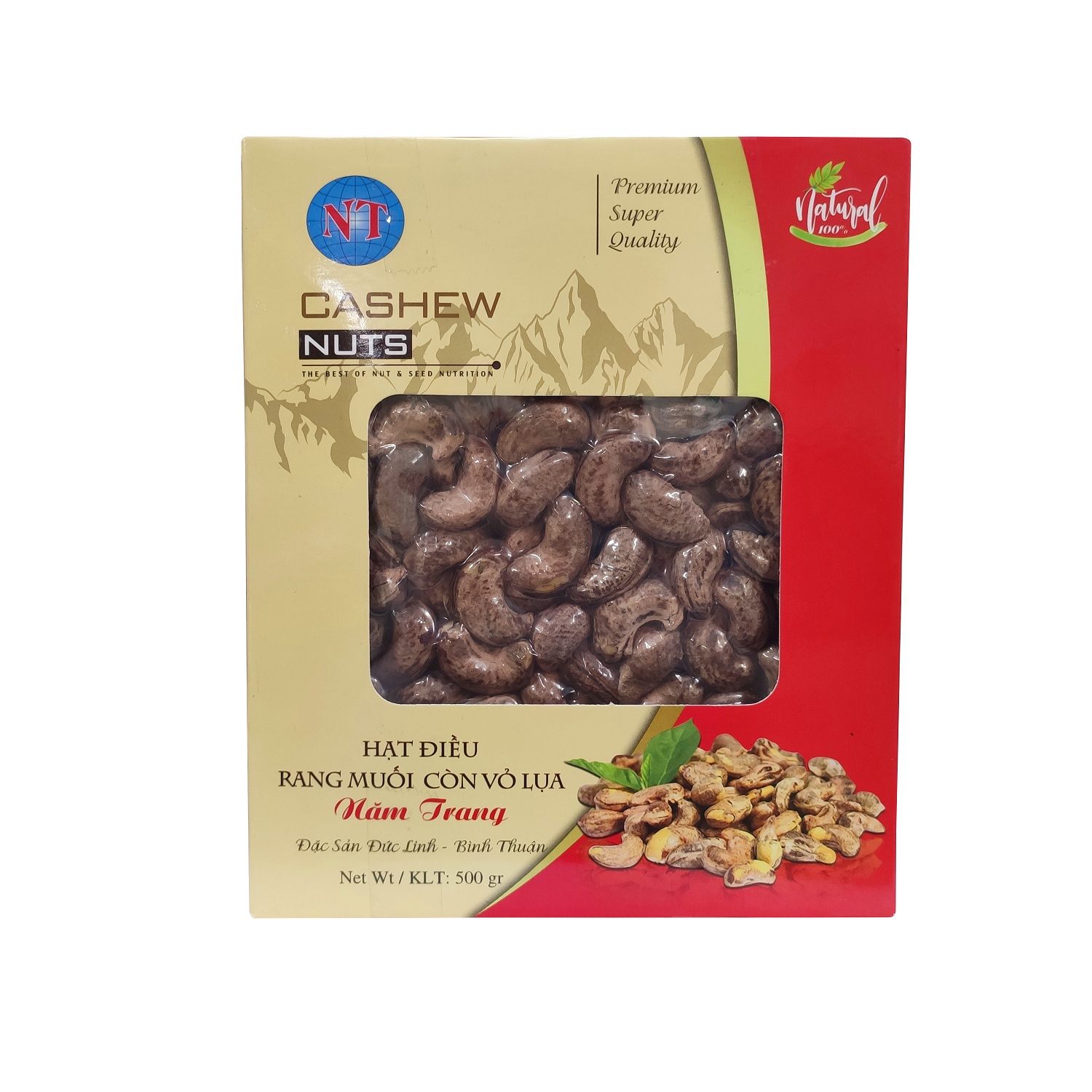 (Hộp giấy 500g) Hạt Điều Rang Muối Còn Vỏ Lụa NĂM TRANG