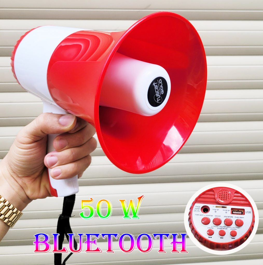 Loa phóng thanh 50w có bluetooth full box, loa cầm tay có mic ghi âm tặng kèm pin, cáp sạc đầy đủ