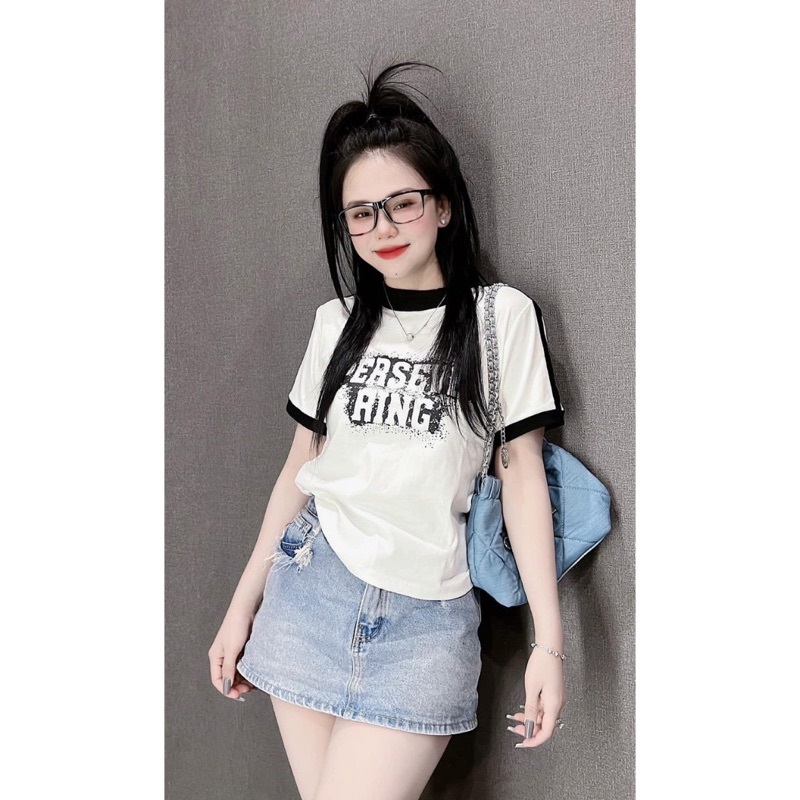 Áo thun nữ Baby Tee PERSEVE phối sọc cá tính