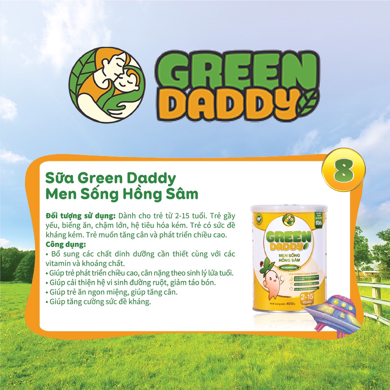 [Nhập RS0822 giảm 30k cho đơn 99k]Sữa GreenDaddy Men sống hồng sâm (2-15 Year) - 400g