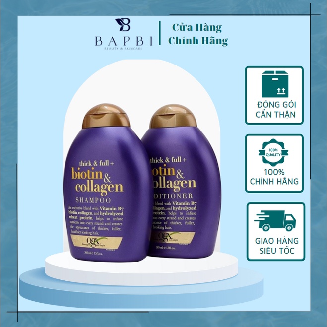 Bộ Dầu Gội Xả Biotin Collagen Ogx 385Ml