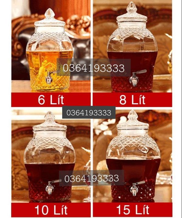 bình thủy tinh ngâm rượu có vòi 6 lít