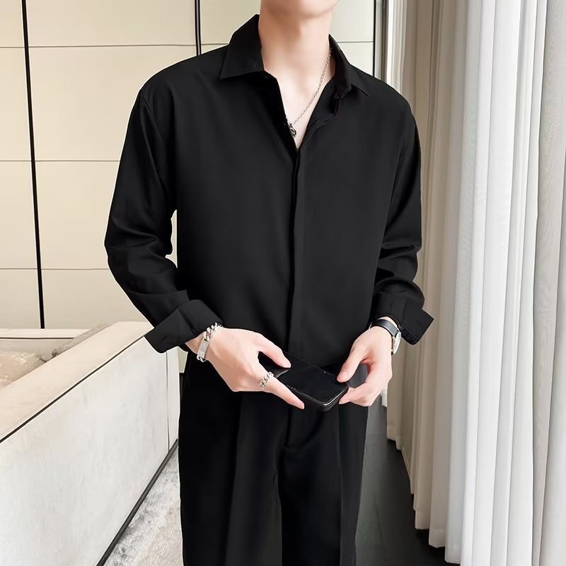 Áo sơ mi nam dài tay màu trơn basic form rộng giấu nút phong cách Hàn Quốc Trẻ trung năng động thời trang PONIVALAZA cao cấp
