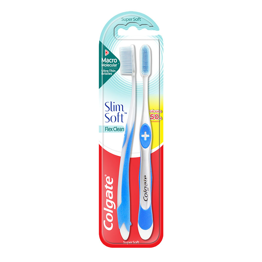Bộ Bàn Chải Đánh Răng Colgate Flex Clean Slim Soft Twin Mềm Mại 2 Cây