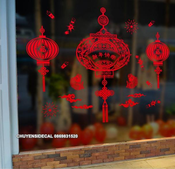 [HCM]Decal trang trí Tết - Đèn Hoa Chúc Mừng Năm Mới
