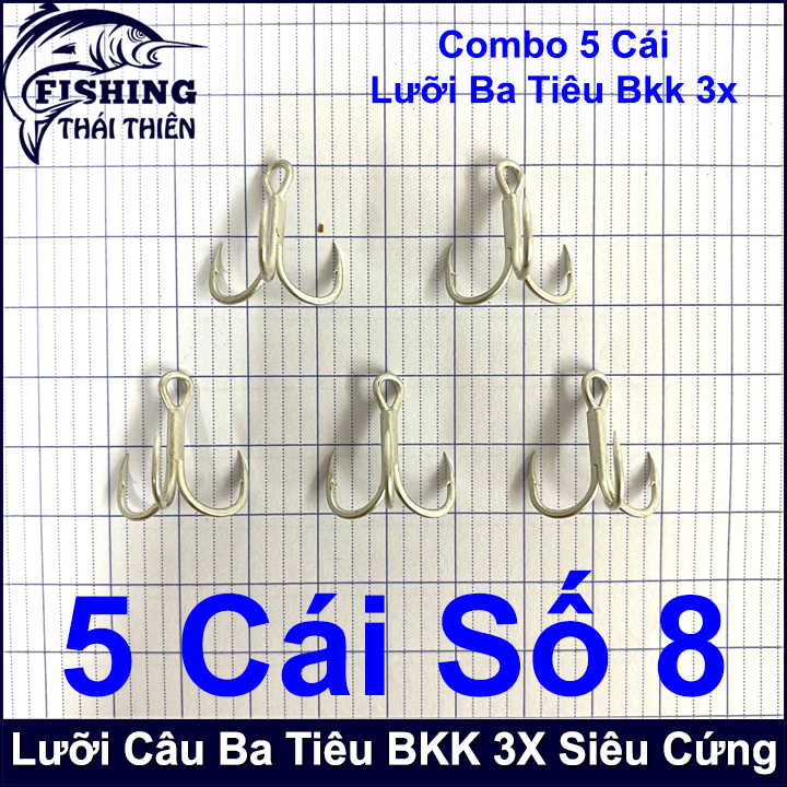 Combo 5 lưỡi câu cá ba tiêu bkk 3x 6063 thép trắng siêu cứng, bén dùng gắn mồi câu lure, câu đơn
