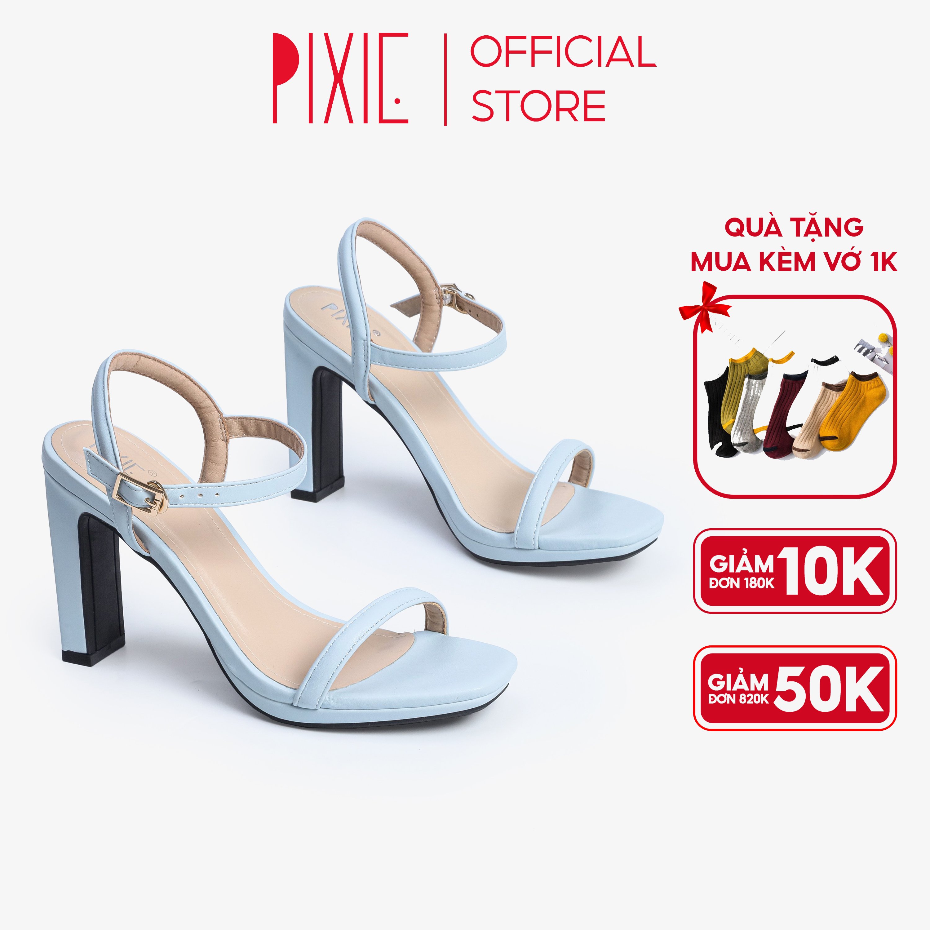 Giày sandal cao gót đúp 9cm quai mảnh pixie h070